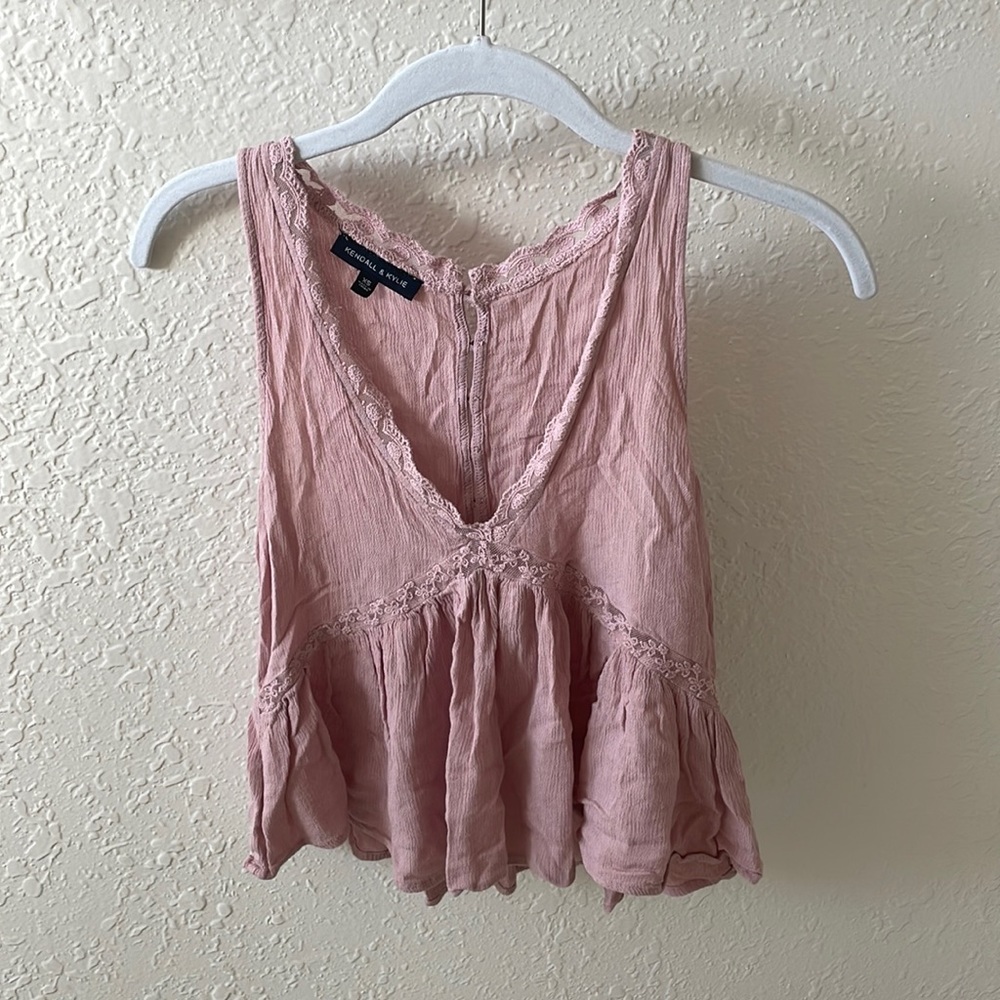PacSun Kendall & Kylie - pink tank top - buttons on the back, lace accent